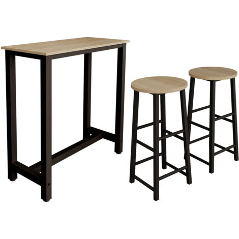 Table haute avec 2 Tabourets Pieds métal 100x100x40cm Bar cuisine Modèle Ani Noir et Sonoma (1/5)