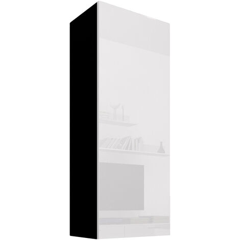 Armoire murale 1 porte  Meuble de Rangement  40x126x29cm  3 compartiments  Modèle Nora V1  Noir et Blanc Finition brillante