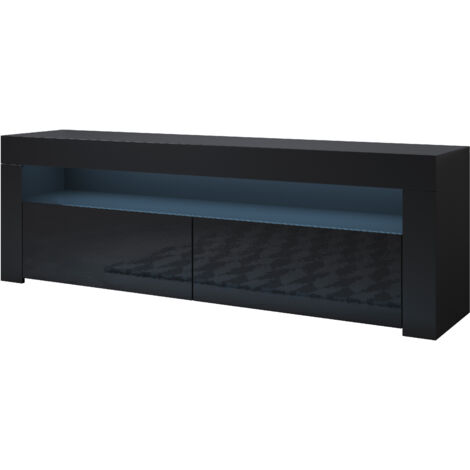 Muebles Bonitos – Meuble TV contemporain 2 portes avec LED RVB – Dimensions 140x50,5x35cm – Structure en mélamine brillante – Rangement avec tiroirs intégrés