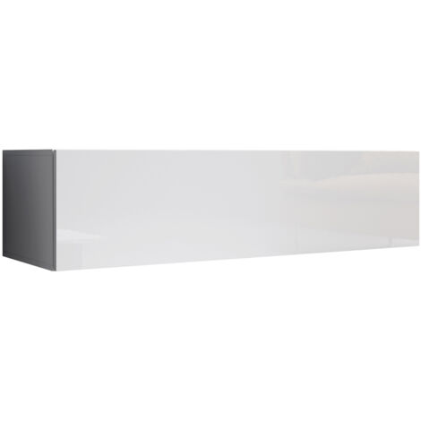Meuble TV suspendu 1 porte blanc brillant – Dimensions 120x30x40cm – Système d'ouverture push-click – Design minimaliste moderne – Design Ameublement