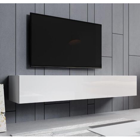 Meuble TV suspendu 1 porte  Meuble TV de salon  Blanc Finition brillante  Modèle Aitana M2  180x30x40cm