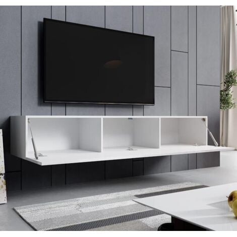 Meuble TV suspendu 1 porte  Meuble TV de salon  Blanc Finition brillante  Modèle Aitana M2  180x30x40cm