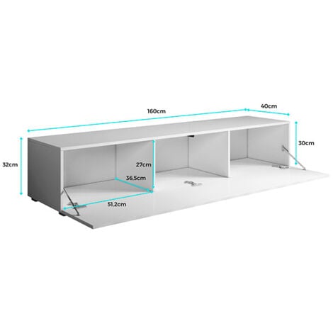 Meuble TV avec pieds 2cm  1 porte  Meuble TV de salon  160 x 32 x 40cm  Modèle Luke H2  Sonoma mat et Blanc Finition brillante