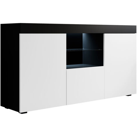Muebles Bonitos – Buffet bas 3 portes avec éclairage LED 150x83x40cm – Structure en mélanine mate – Meuble de rangement moderne pour salon (1/5)