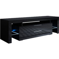 Muebles Bonitos – Meuble TV 2 tiroirs avec LED – Dimensions 160x53x35cm – Frontal en mélamine brillante – Étagères en cristal