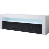 Muebles Bonitos – Meuble TV 2 portes avec éclairage LED RGB – Structure en mélamine brillante – Dimensions 140x50x35cm – Design contemporain noir et blanc