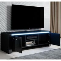 Meuble TV modèle Elina (120x40cm) couleur noir brillant avec LED RGB