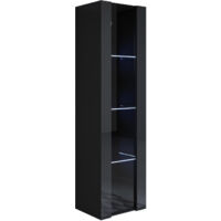 Lettiemobili – Vitrine murale 1 porte avec LED – Meuble de rangement suspendu 40x165x29cm – 4 compartiments – Panneaux en mélamine brillante – Étagères en verre