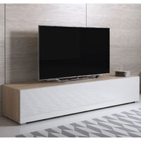 Meuble TV modèle Luke H2 (160x32cm) couleur sonoma et blanc brillant avec pieds standard - Sonoma/White