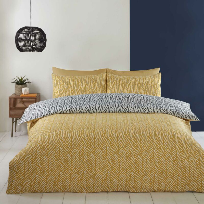 Catherine Lansfield Seersucker Banded Textured Cotton Rich Duvet Cover Bed  Set