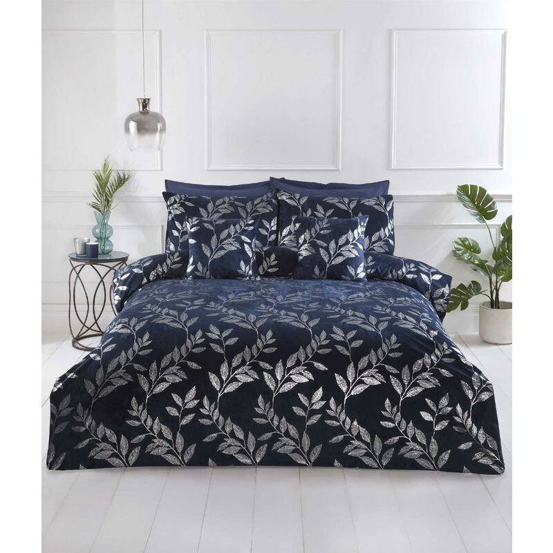 Mirella Jacquard Damask Velvet Duvet Cover Set, Double, Navy