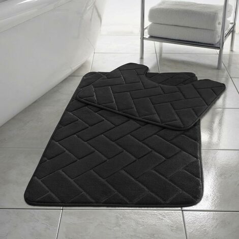 Blocks Non Slip Memory Foam Bath Mat Toilet Mat Set Black