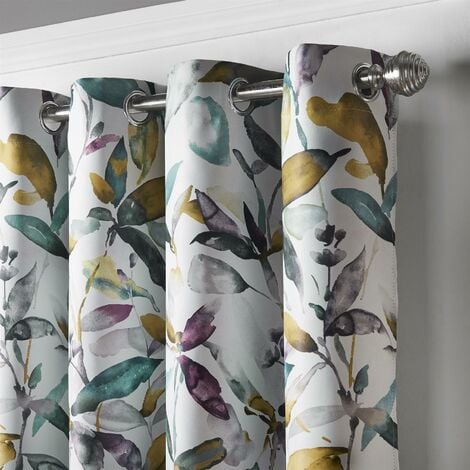 Giverny Floral Blackout Curtains Green 90x90 Thermal Effiencient Eyelet Curtain Pair
