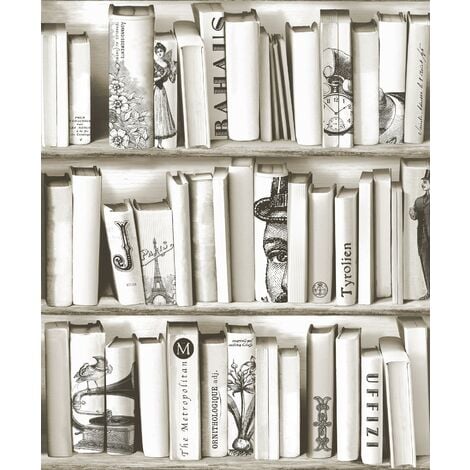 Novelties Encyclopedia Bookshelf Wallpaper Cream Beige 572217