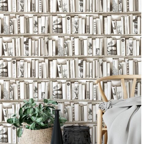 Novelties Encyclopedia Bookshelf Wallpaper Cream Beige 572217