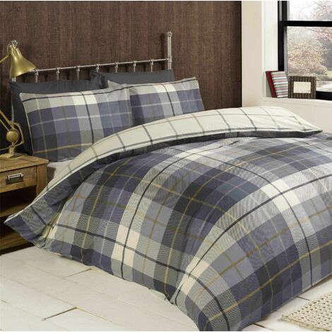 Brushed Cotton Bedding Tartan Duvet Cover Set Warm Soft Quilt Cover Bed Set