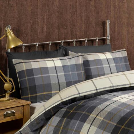 Brushed Cotton Bedding Tartan Duvet Cover Set Warm Soft Quilt Cover Bed Set