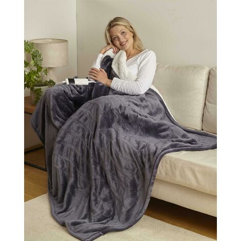 Country Club Heated Sherpa Blanket Blanket/Throw Grey 130x160cm