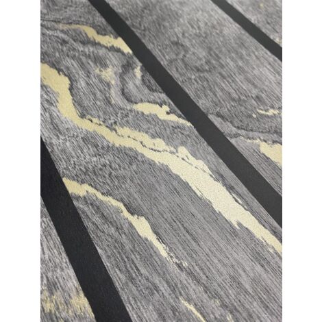 Woodgrain Panel Wallpaper Charcoal & Gold - 193503