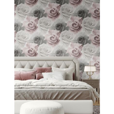 Rhoda Rose Floral Wallpaper Pink/Grey 203501