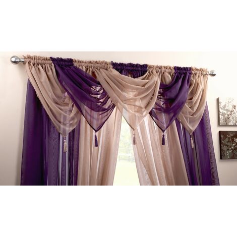 Coffee Voile Curtain Swag Net 22x18" With Decorative Tassle