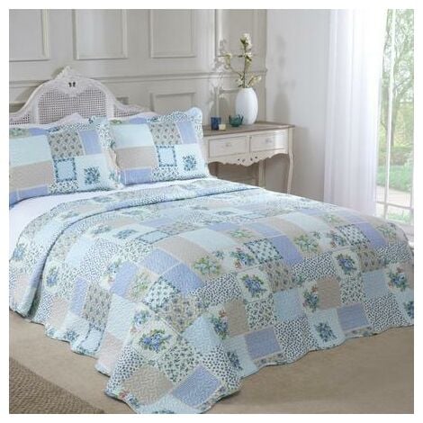 Cotswold Bedspread Single Bed Blue Floral Patchwork