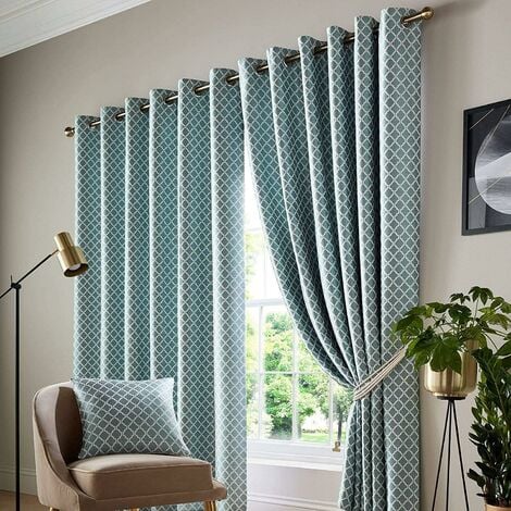 Eyelet curtains Ring Top Fully Lined Pair Ready made DAMASK curtains 9 COLOURS 