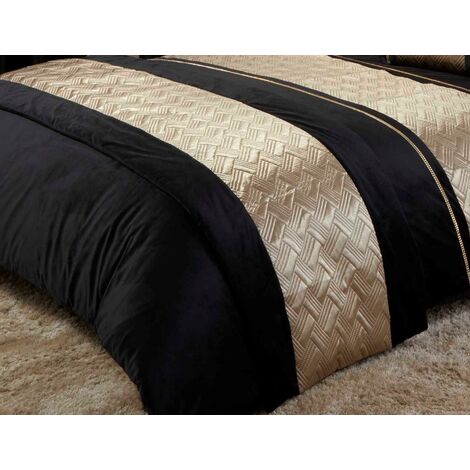 Capri Gold Black 60x240cm Quilted Runner Bed Throw Over Spread Velvet