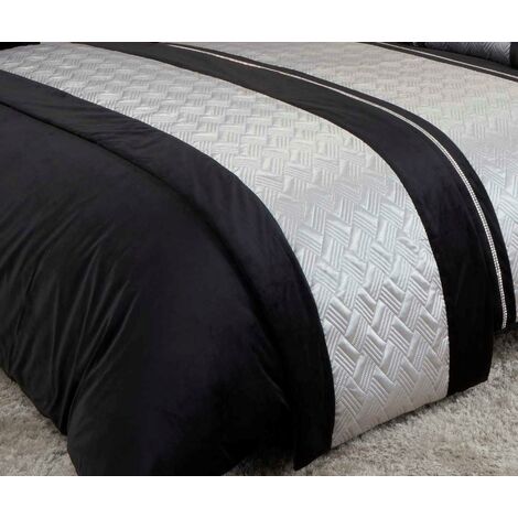 Capri Silver Black 60x240cm Quilted Runner Bed Throw Over Spread Velvet