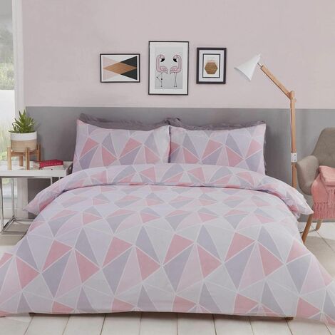Leo Geometric Single Duvet Quilt Cover Bedding Set Pink/Grey
