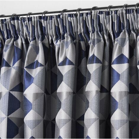 Skandi Taped Pencil Pleat Curtains Fully Lined Weave Jacquard Navy 46x72