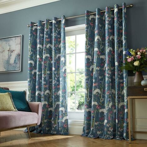 Voyage Maison Hermione Indigo Fully Lined Eyelet Ring Top Curtain Pair 229cm x 229cm (90"x90")