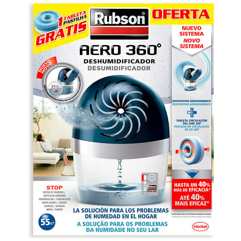 Rubson AERO 360° Absorbeur d'humidité pour pièces de 20 m², inclus 1  recharge neutre de 450 g & Minifresh Absorbeur d'Humidité en sachet,  Absorbeur d'odeur 2 sa…