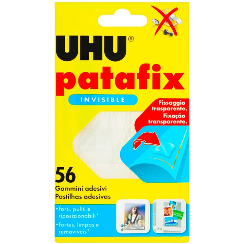UHU Patafix Gomma Adesiva Invisible Trasparente Removibile - 1 Confezione  da 56 Gommini