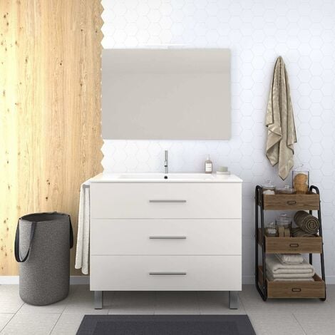 Meuble de salle de bain VÁLI avec trois tiroirs, plan vasque et miroir. Avec porte-serviettes en cadeau!!! différentes coleurs et tailles En Blanc 60CM