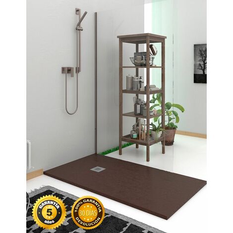 Receveur de douche EXTRAPLAT - Résine et charges minérales - Texture Ardoise - Antidérapante C3 - Fourni avec grille et siphon - Marron 60X060 Ral 8017