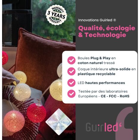 Cocktail Classique Intérieur Guirlande lumineuse boules coton LED  16 boules