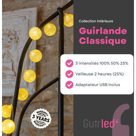 Flocon Classique Intérieur Guirlande lumineuse boules coton LED  16 boules