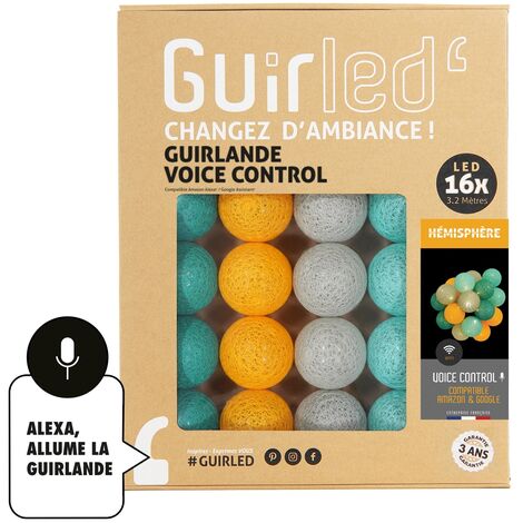 Hémisphère Commande Vocale Guirlande lumineuse boules coton Google & Alexa  16 boules