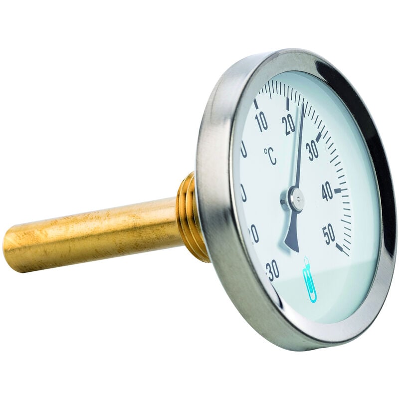 Thermomètre droit boîtier aluminium pour Chauffage 0-120°C L=100