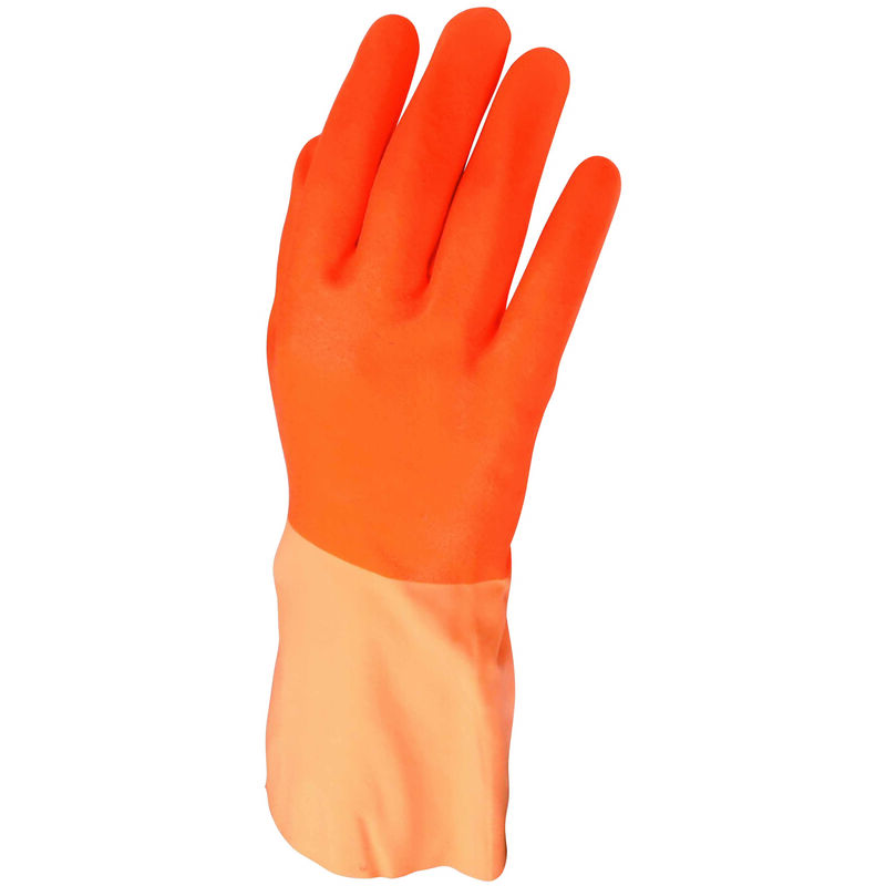 Gants de ménage latex rose floqué coton (12 paires) - Taille L