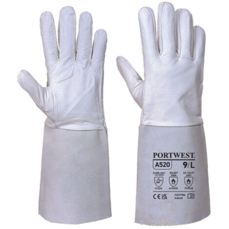 Portwest – Gants de soudeur en peau de chèvre souple – Manchette en cuir croûte robuste – Taille 9 – Coutures en para-aramide (1/3)