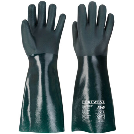 Portwest – Gant de protection chimique PVC 45cm double trempage – Paume sablée pour confort – Taille XL – Pour chantiers humides (1/2)