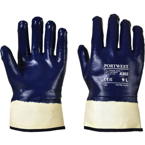 Gants Nitrile tout enduit manchette Marine L - Taille 9 (1/3)