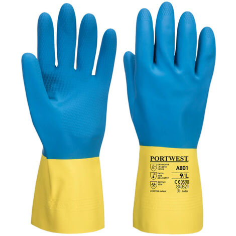 Gants Latex Double enduction Jaune/Bleu M - Taille 8