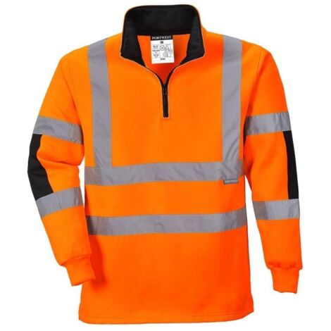 Portwest – Sweatshirt rugby haute visibilité orange L – Zip frontal 1/4 – Empiècements coudes 100% polyester 600D – Conçu pour environnements de travail (1/2)