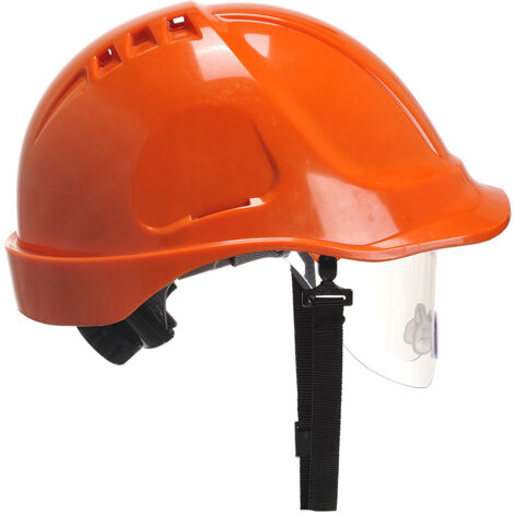 Portwest – Casque de construction Endurance Vision – Coque ABS haute densité – Taille réglable 56-63 cm – Harnais textile 6 points – Visière rétractable