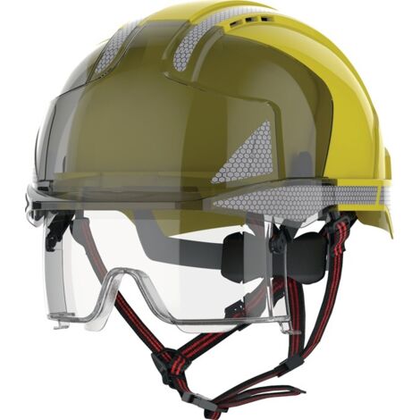 JSP – Casque de chantier double norme EPI – crémaillère EVO VISTAlens Dualswitch CR2 – couleur jaune/fumé – protection optimale sur chantiers
