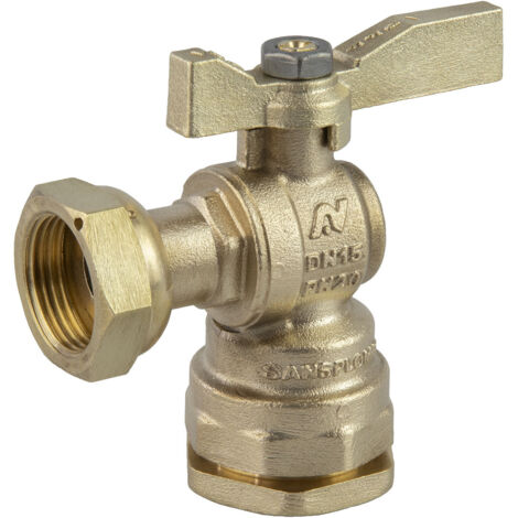 Vanne compteur équerre Laiton Ecrou tournant/Rac serrage ext PE -  Manette laiton - Série 659 20x27 - Ø20