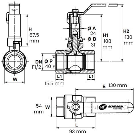Vanne à sphère laiton titré 4MS NF femelle femelle à prolongateur - Série 610 40x49 (1/3)